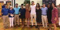 Clayton High School Class 2019. Left to right: Keith Blackley, scholarship committee; Lexene Lee, CHS Alumni Associate and Buck Lee memorial scholarship presenter; Garrett Hale, Buck Lee memorial scholarship recipient; Paris Pugh, Reagan Martin; Trey Deutsch, Kayla Daniels, Hunter Hawkins, Taylor Corpening, scholarship recipients; and Vicky Andrews, scholarship committee. Not pictured are Leah Rodgers and Kasey Wilkins, 2019 scholarship recipients that had to leave early.